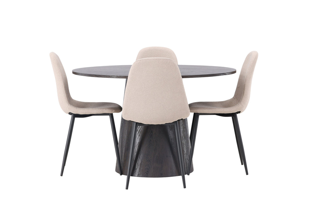 Venture Home Lanzo Dining Table φ120 - Mocca/Mocca +Polar Dining Chair - Black / Beige Boucle _4