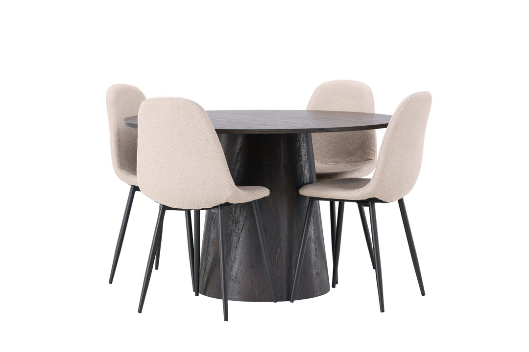 Venture Home Lanzo Dining Table φ120 - Mocca/Mocca +Polar Dining Chair - Black / Beige Boucle _4