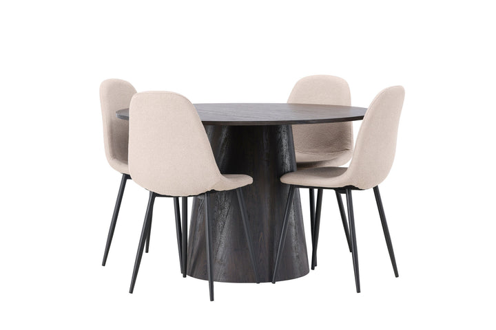 Venture Home Lanzo Dining Table φ120 - Mocca/Mocca +Polar Dining Chair - Black / Beige Boucle _4
