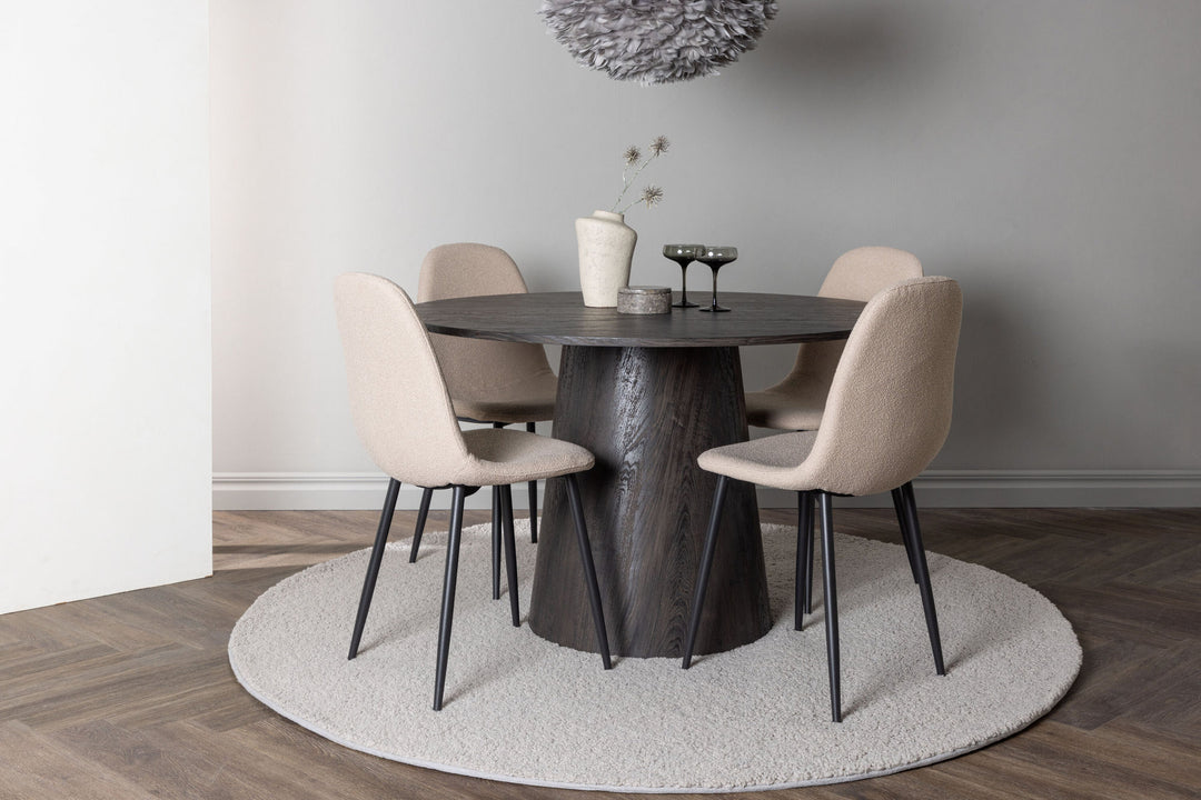 Venture Home Lanzo Dining Table φ120 - Mocca/Mocca +Polar Dining Chair - Black / Beige Boucle _4