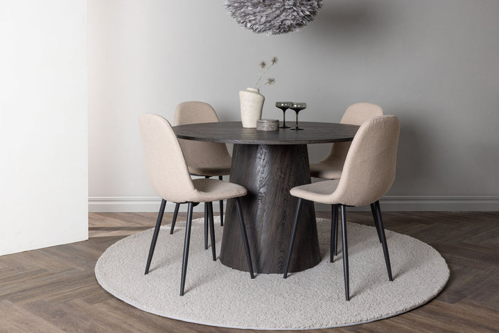 Venture Home Lanzo Dining Table φ120 - Mocca/Mocca +Polar Dining Chair - Black / Beige Boucle _4