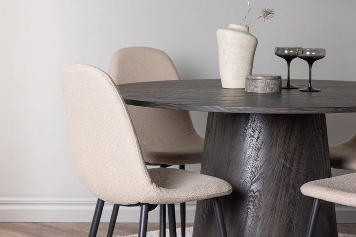 Venture Home Lanzo Dining Table φ120 - Mocca/Mocca +Polar Dining Chair - Black / Beige Boucle _4