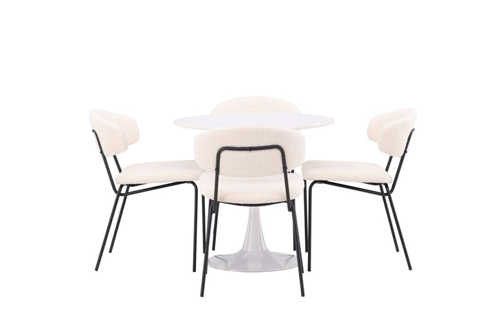 Venture Home Hamden Spisebord - Hvid MDF + 4 stk. Chico Spisestol - Sort / Hvid