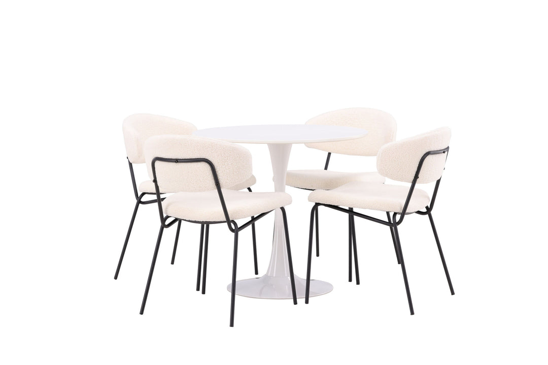Venture Home Hamden Spisebord - Hvid MDF + 4 stk. Chico Spisestol - Sort / Hvid