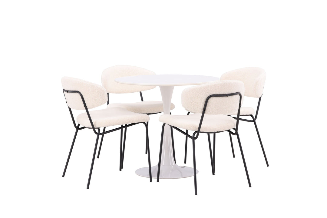 Venture Home Hamden Spisebord - Hvid MDF + 4 stk. Chico Spisestol - Sort / Hvid