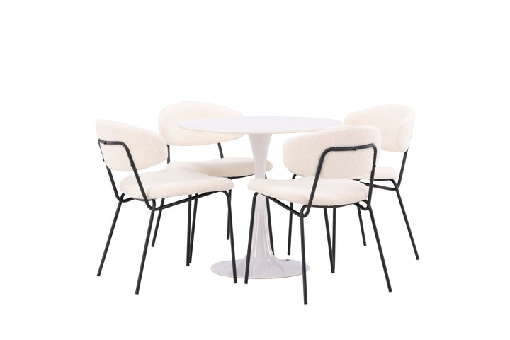 Venture Home Hamden Spisebord - Hvid MDF + 4 stk. Chico Spisestol - Sort / Hvid