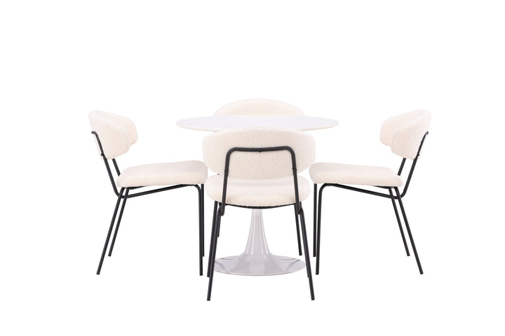 Venture Home Hamden Spisebord - Hvid MDF + 4 stk. Chico Spisestol - Sort / Hvid
