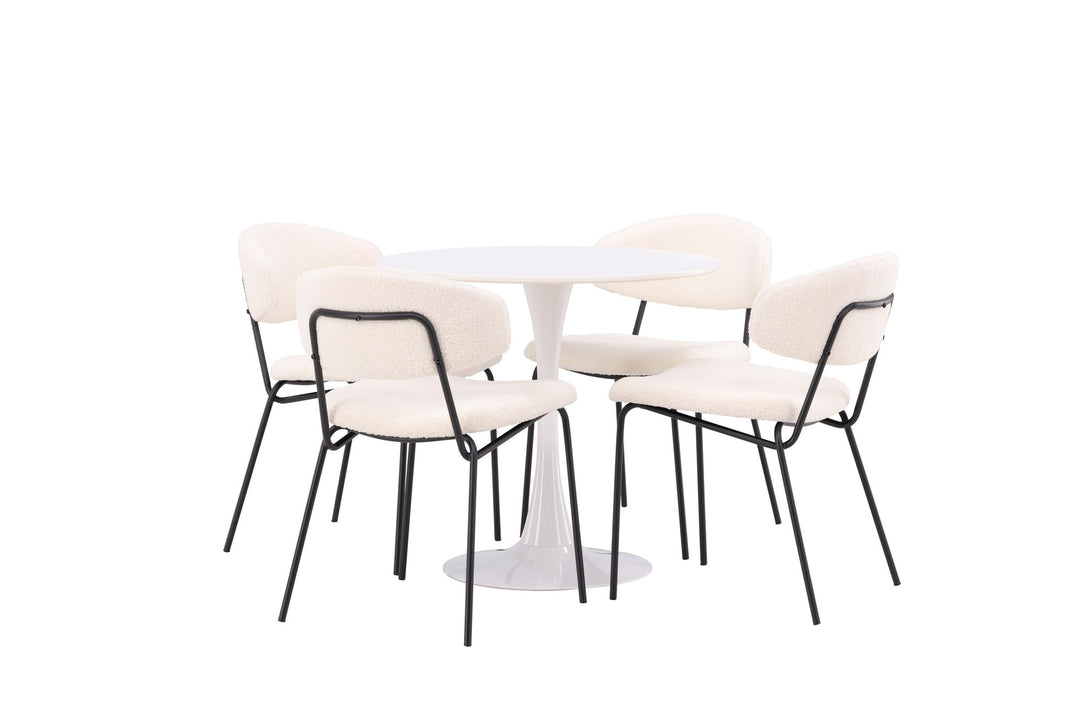 Venture Home Hamden Spisebord - Hvid MDF + 4 stk. Chico Spisestol - Sort / Hvid