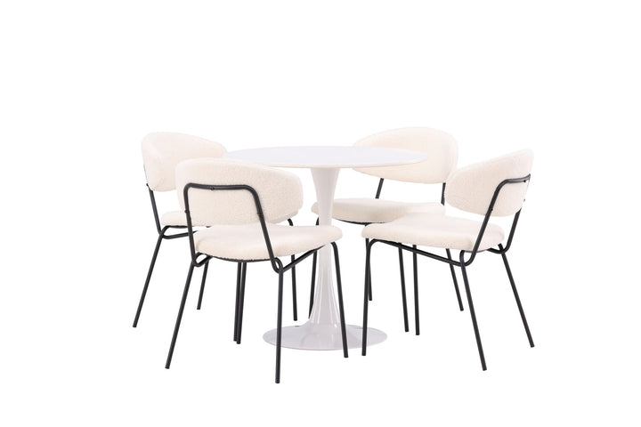 Venture Home Hamden Spisebord - Hvid MDF + 4 stk. Chico Spisestol - Sort / Hvid