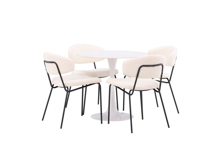 Venture Home Hamden Spisebord - Hvid MDF + 4 stk. Chico Spisestol - Sort / Hvid