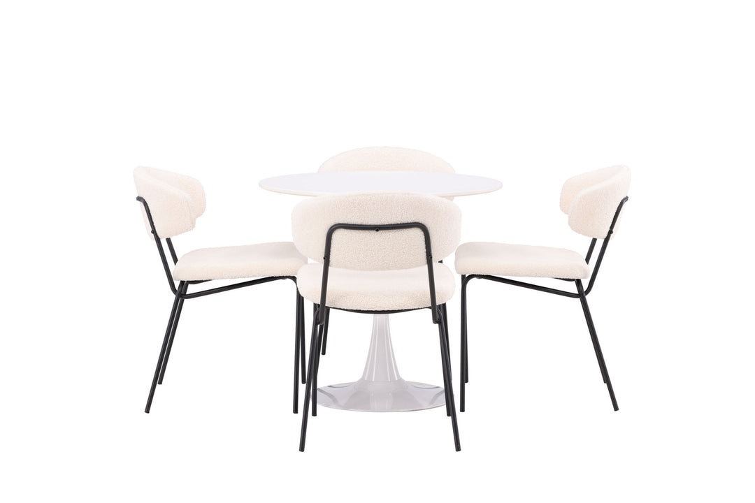 Venture Home Hamden Spisebord - Hvid MDF + 4 stk. Chico Spisestol - Sort / Hvid