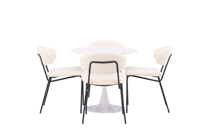 Venture Home Hamden Spisebord - Hvid MDF + 4 stk. Chico Spisestol - Sort / Hvid