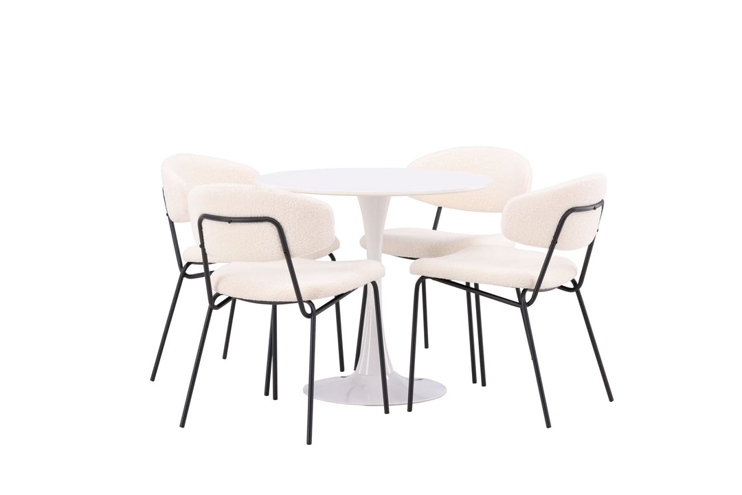 Venture Home Hamden Spisebord - Hvid MDF + 4 stk. Chico Spisestol - Sort / Hvid