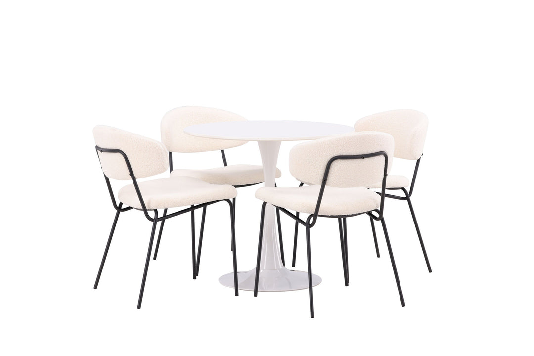 Venture Home Hamden Spisebord - Hvid MDF + 4 stk. Chico Spisestol - Sort / Hvid