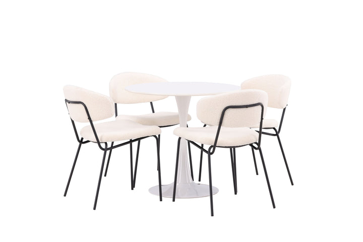 Venture Home Hamden Spisebord - Hvid MDF + 4 stk. Chico Spisestol - Sort / Hvid