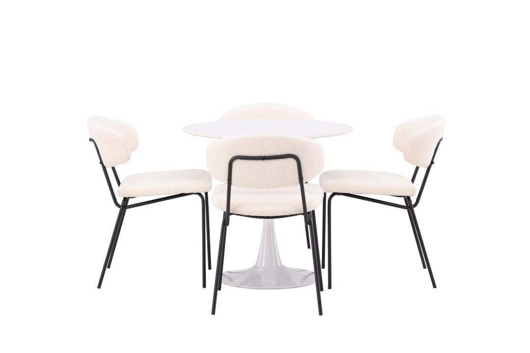 Venture Home Hamden Spisebord - Hvid MDF + 4 stk. Chico Spisestol - Sort / Hvid