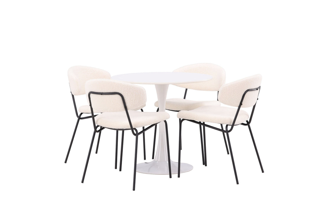Venture Home Hamden Spisebord - Hvid MDF + 4 stk. Chico Spisestol - Sort / Hvid