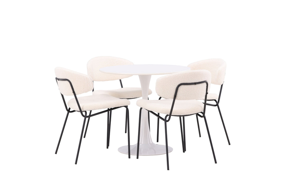 Venture Home Hamden Spisebord - Hvid MDF + 4 stk. Chico Spisestol - Sort / Hvid