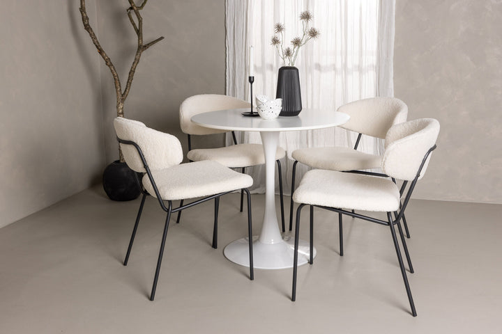 Venture Home Hamden Spisebord - Hvid MDF + 4 stk. Chico Spisestol - Sort / Hvid