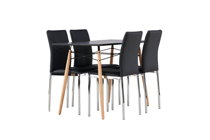 Venture Home Danburi Dining Table - Black / Woodlook MDF+Lily Dining Chair - Chromed leg / Black PU_4