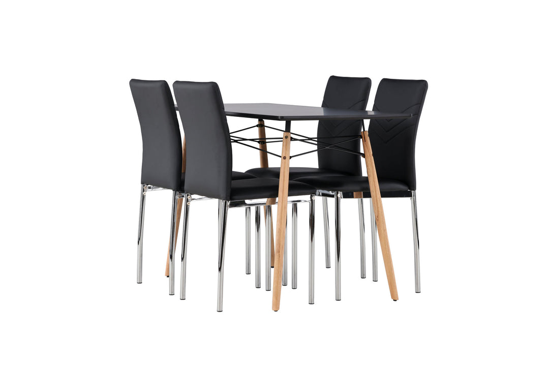 Venture Home Danburi Dining Table - Black / Woodlook MDF+Lily Dining Chair - Chromed leg / Black PU_4