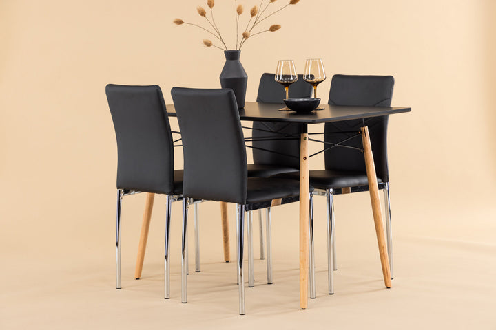 Venture Home Danburi Dining Table - Black / Woodlook MDF+Lily Dining Chair - Chromed leg / Black PU_4