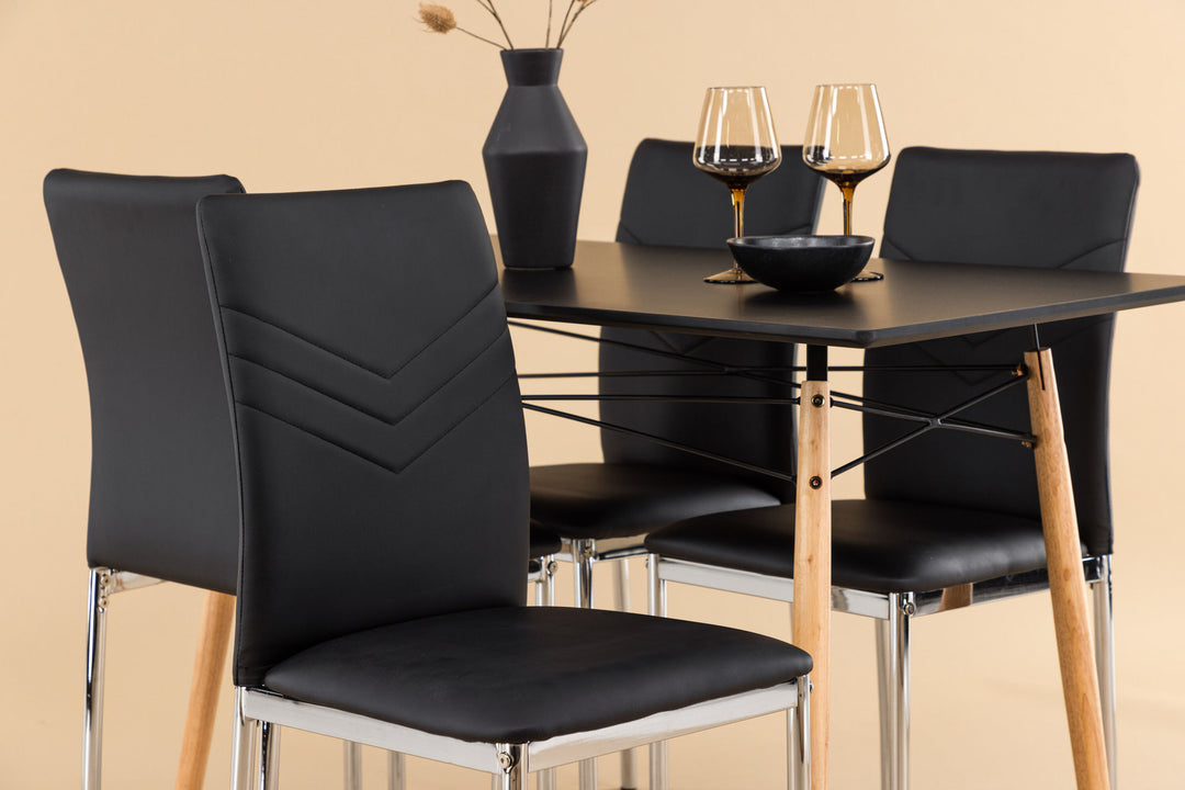 Venture Home Danburi Dining Table - Black / Woodlook MDF+Lily Dining Chair - Chromed leg / Black PU_4