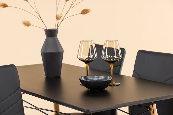 Venture Home Danburi Dining Table - Black / Woodlook MDF+Lily Dining Chair - Chromed leg / Black PU_4
