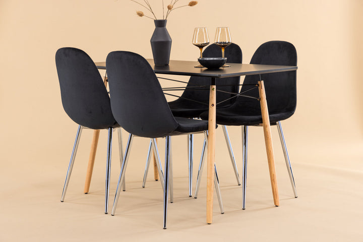Venture Home Danburi Dining Table - Black / Woodlook MDF+Polar Dining Chair - Black Velvet / Chrome_4