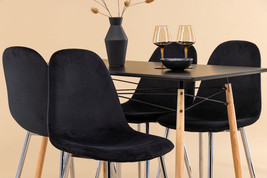 Venture Home Danburi Dining Table - Black / Woodlook MDF+Polar Dining Chair - Black Velvet / Chrome_4