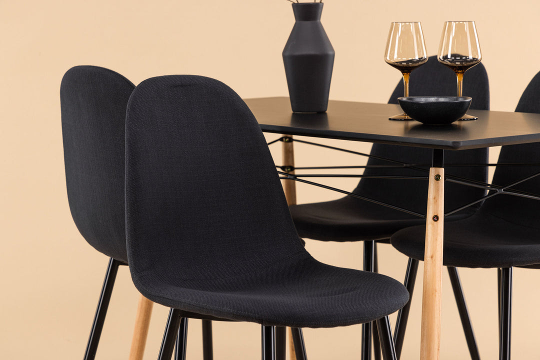 Venture Home Danburi Dining Table - Black / Woodlook MDF+Polar Dining Chair - Black Legs - Black Fabric_4