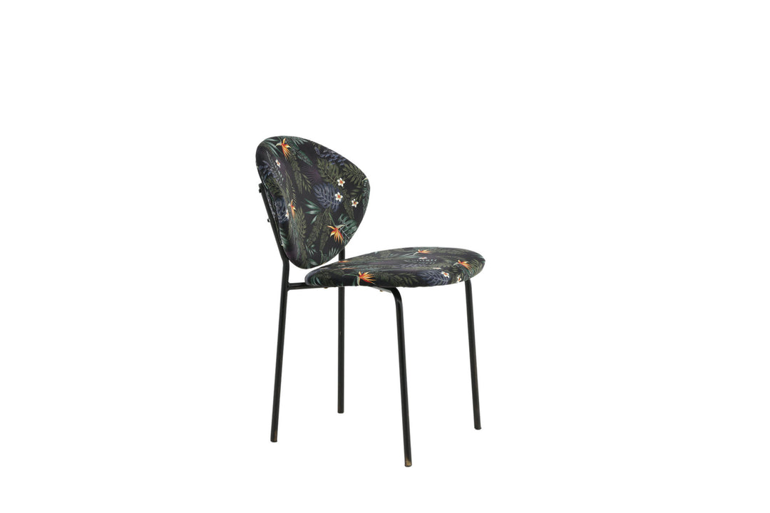 Venture Home Vault Dining Chair - Black legs - Black Flower printed fabric