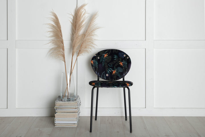 Venture Home Vault Dining Chair - Black legs - Black Flower printed fabric