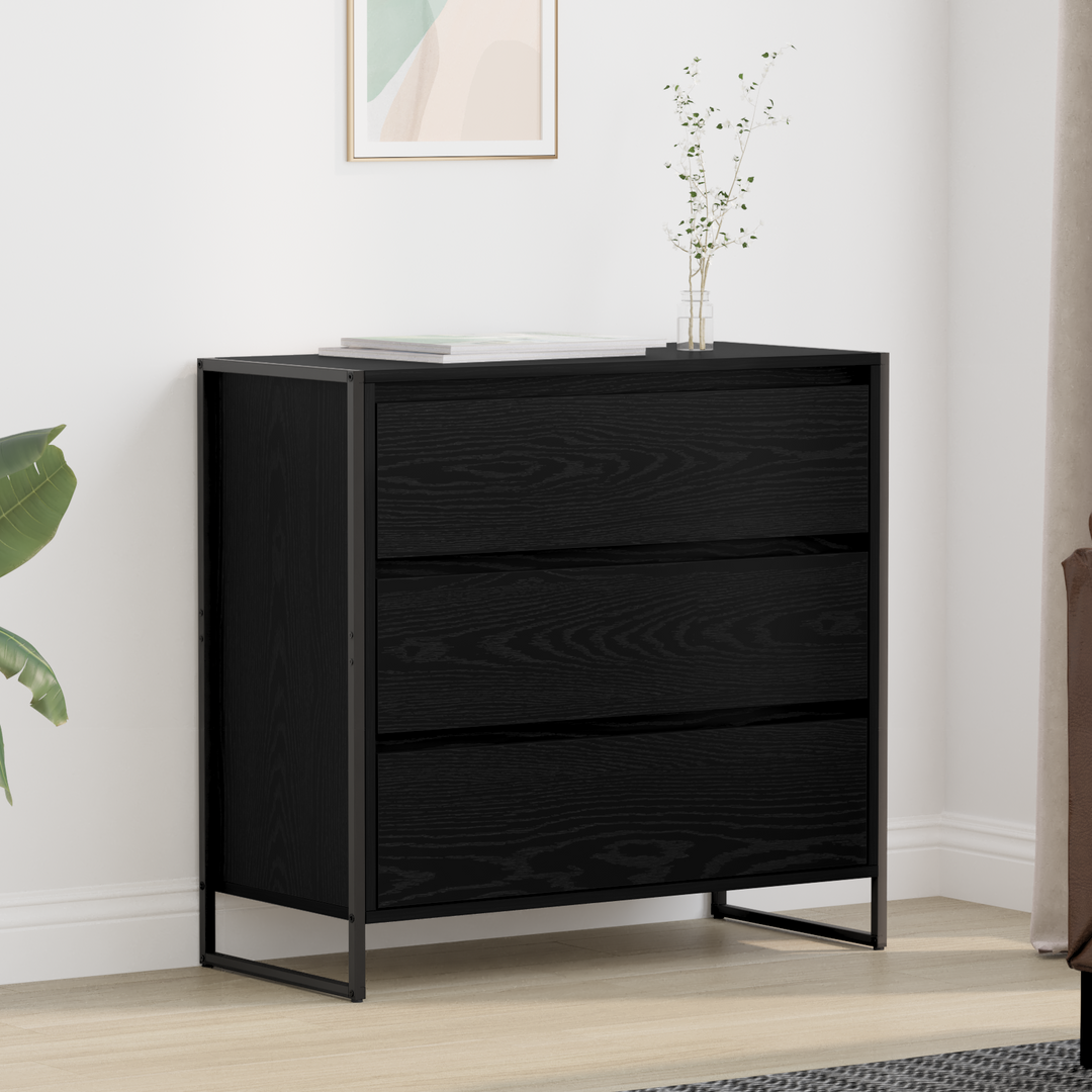 Sideboard med skuffe Sort eg 79 x 36 x 75.5 cm Konstrueret træ