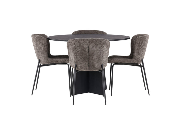 Venture Home Bootcut Round Dining Table - Black / Black Fanéer +Modesto Dining Chair - Grey / Smoked Black Boucle _4