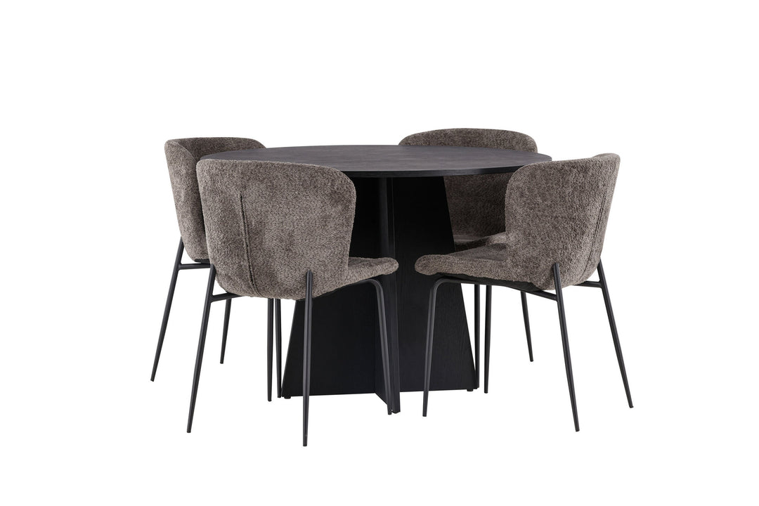 Venture Home Bootcut Round Dining Table - Black / Black Fanéer +Modesto Dining Chair - Grey / Smoked Black Boucle _4