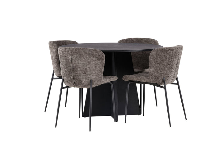 Venture Home Bootcut Round Dining Table - Black / Black Fanéer +Modesto Dining Chair - Grey / Smoked Black Boucle _4
