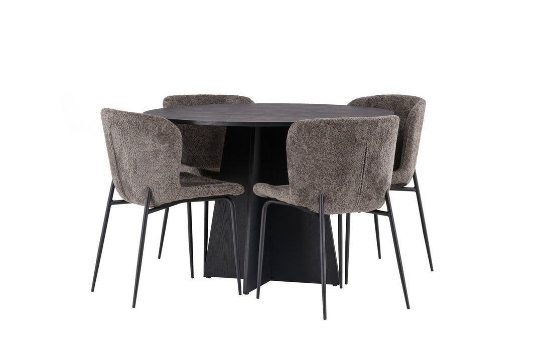 Venture Home Bootcut Round Dining Table - Black / Black Fanéer +Modesto Dining Chair - Grey / Smoked Black Boucle _4