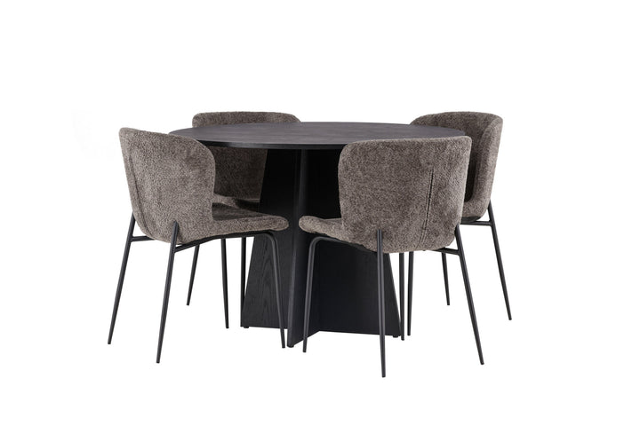 Venture Home Bootcut Round Dining Table - Black / Black Fanéer +Modesto Dining Chair - Grey / Smoked Black Boucle _4