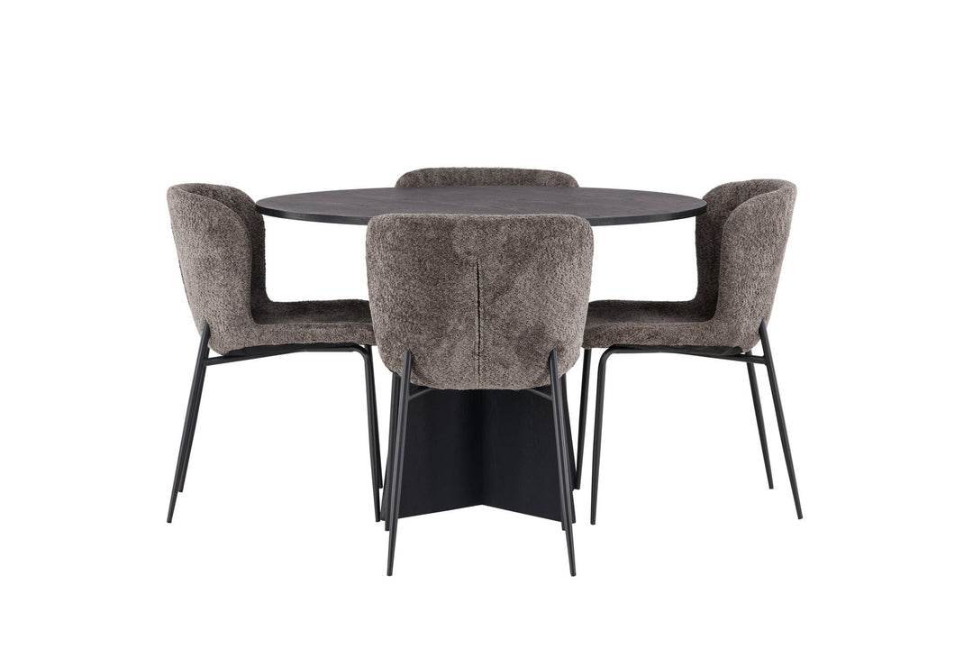 Venture Home Bootcut Round Dining Table - Black / Black Fanéer +Modesto Dining Chair - Grey / Smoked Black Boucle _4