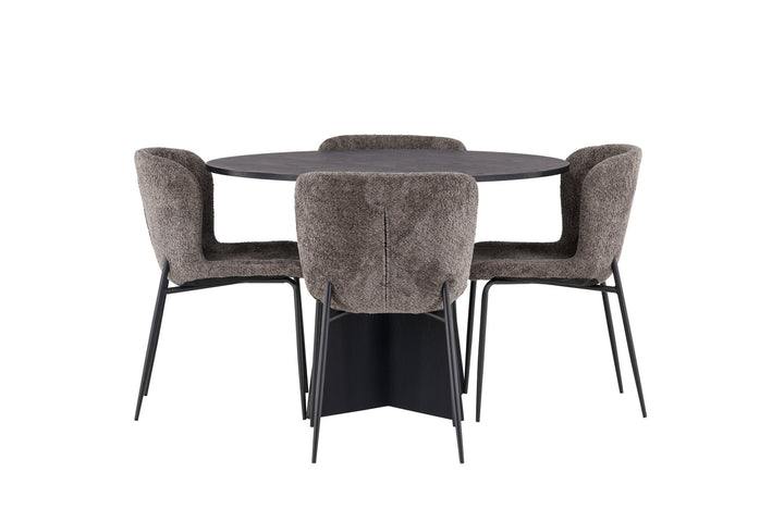 Venture Home Bootcut Round Dining Table - Black / Black Fanéer +Modesto Dining Chair - Grey / Smoked Black Boucle _4