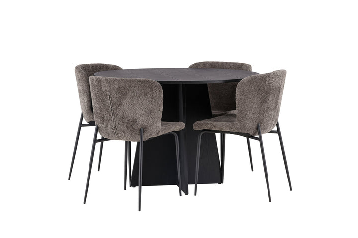 Venture Home Bootcut Round Dining Table - Black / Black Fanéer +Modesto Dining Chair - Grey / Smoked Black Boucle _4