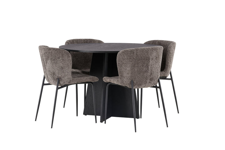 Venture Home Bootcut Round Dining Table - Black / Black Fanéer +Modesto Dining Chair - Grey / Smoked Black Boucle _4