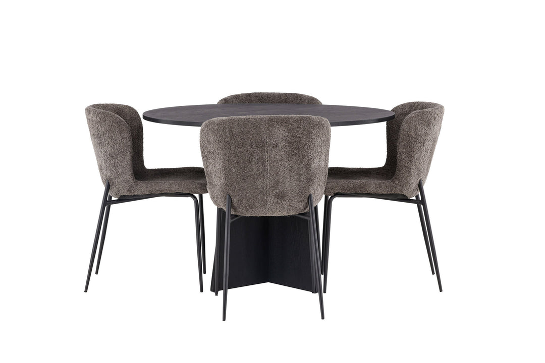 Venture Home Bootcut Round Dining Table - Black / Black Fanéer +Modesto Dining Chair - Grey / Smoked Black Boucle _4