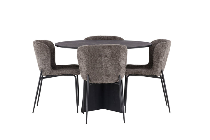 Venture Home Bootcut Round Dining Table - Black / Black Fanéer +Modesto Dining Chair - Grey / Smoked Black Boucle _4