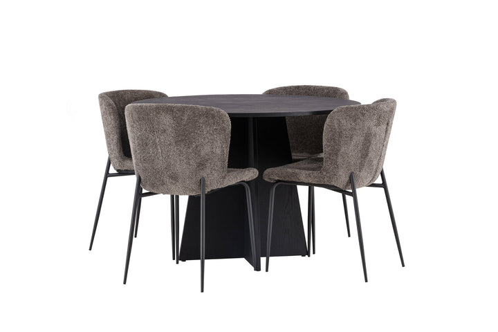 Venture Home Bootcut Round Dining Table - Black / Black Fanéer +Modesto Dining Chair - Grey / Smoked Black Boucle _4