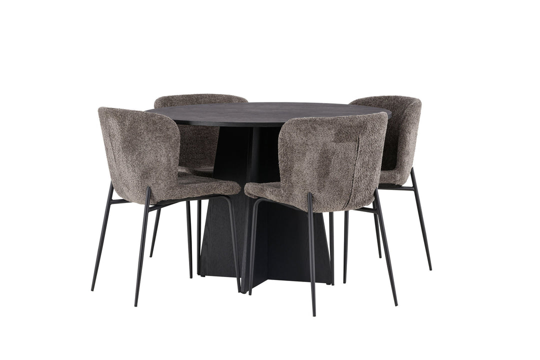 Venture Home Bootcut Round Dining Table - Black / Black Fanéer +Modesto Dining Chair - Grey / Smoked Black Boucle _4