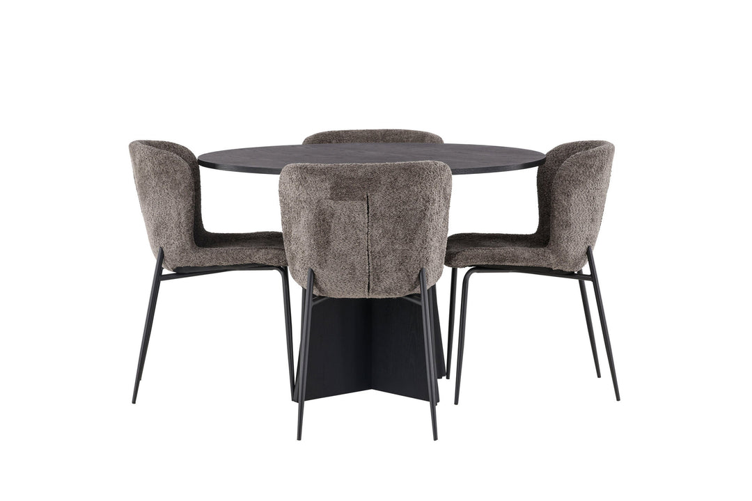 Venture Home Bootcut Round Dining Table - Black / Black Fanéer +Modesto Dining Chair - Grey / Smoked Black Boucle _4