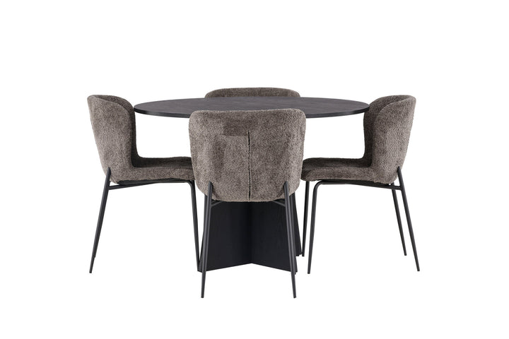 Venture Home Bootcut Round Dining Table - Black / Black Fanéer +Modesto Dining Chair - Grey / Smoked Black Boucle _4
