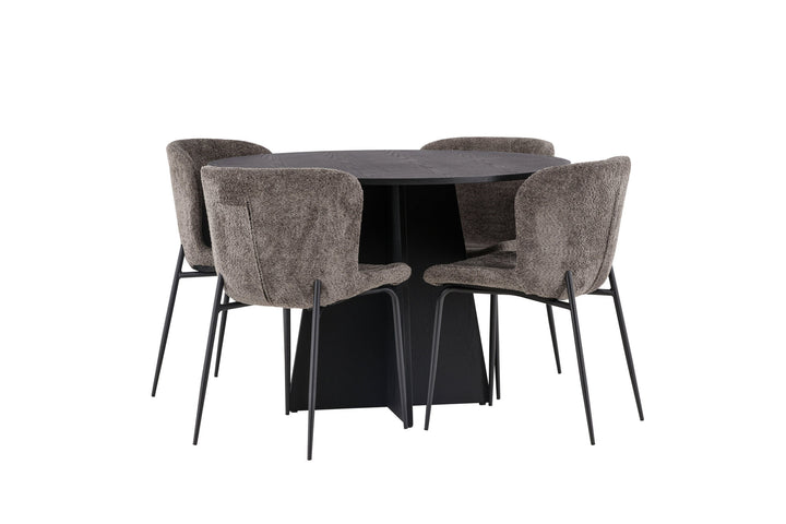 Venture Home Bootcut Round Dining Table - Black / Black Fanéer +Modesto Dining Chair - Grey / Smoked Black Boucle _4